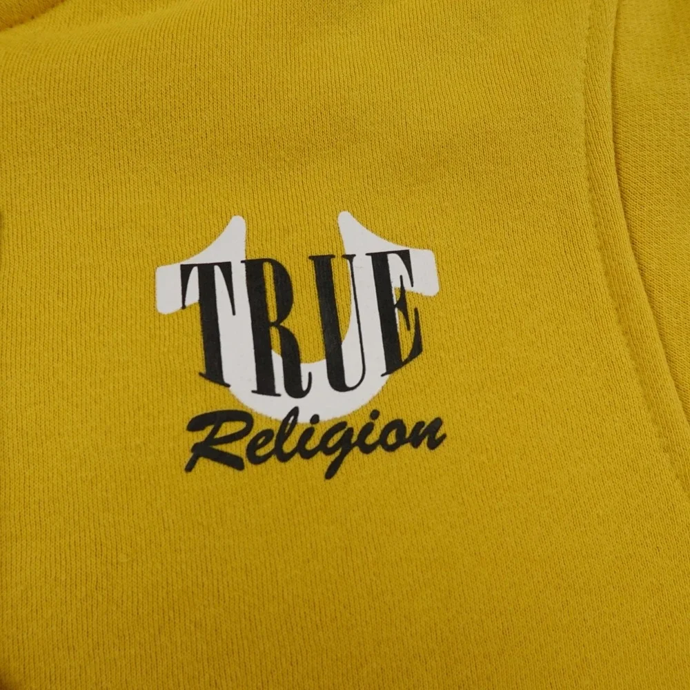 NEW True Religion Hoodie Mens L Yellow Buddha Full Zip Sweatshirt Sweater Jacket